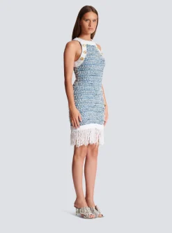 Fringed Denim Tweed Dress-Balmain Flash Sale