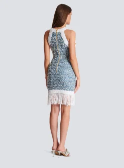 Fringed Denim Tweed Dress-Balmain Flash Sale