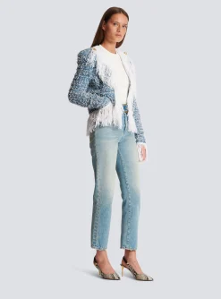 Fringed Denim Tweed Jacket-Balmain Sale