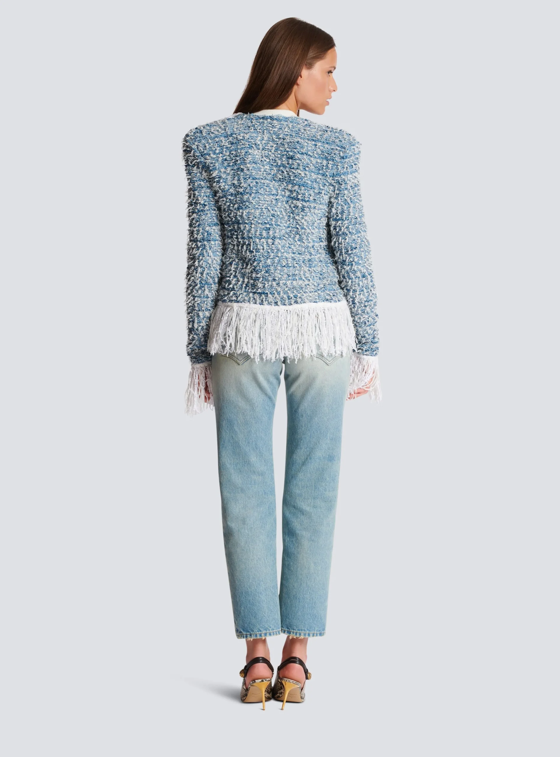 Fringed Denim Tweed Jacket-Balmain Sale