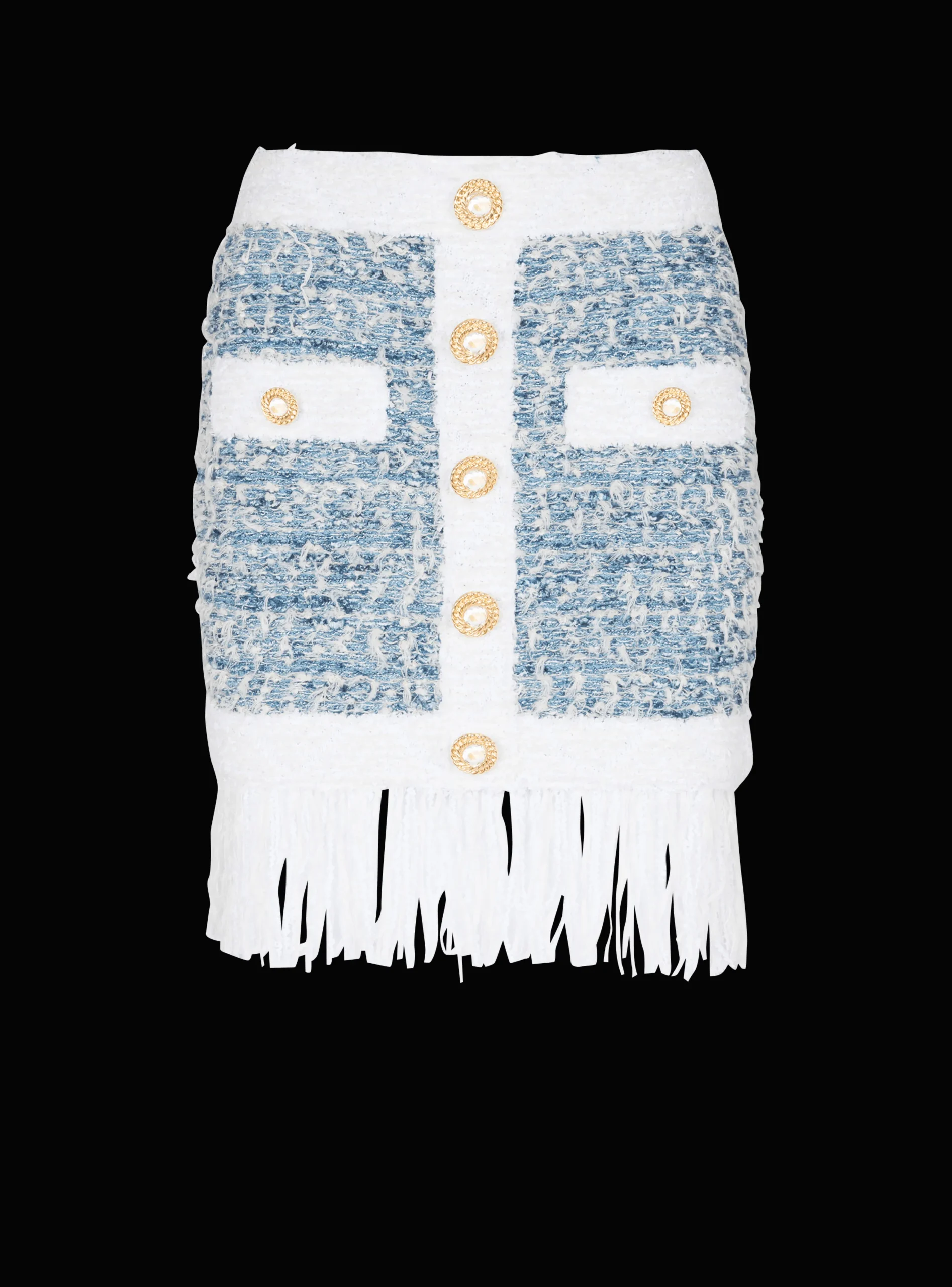 Fringed Denim Tweed Skirt-Balmain Hot