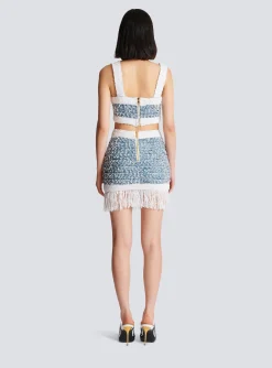 Fringed Denim Tweed Skirt-Balmain Hot