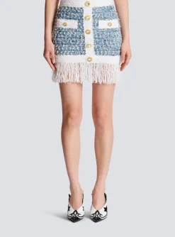 Fringed Denim Tweed Skirt-Balmain Hot