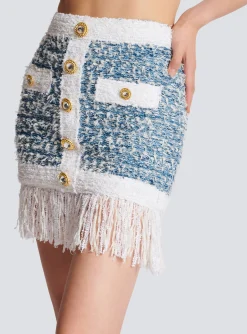 Fringed Denim Tweed Skirt-Balmain Hot
