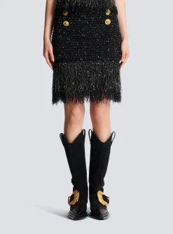 Fringed Lurex Tweed Skirt-Balmain Best Sale