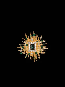 Geometric Brass And Crystal Brooch-Balmain Flash Sale