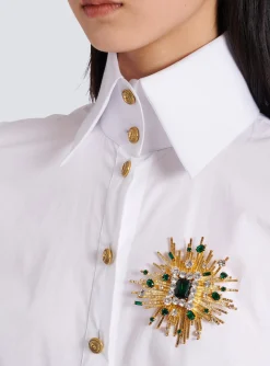 Geometric Brass And Crystal Brooch-Balmain Flash Sale