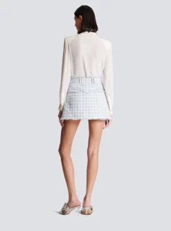 Gingham Tweed A-line Skirt-Balmain Cheap