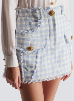 Gingham Tweed A-line Skirt-Balmain Cheap