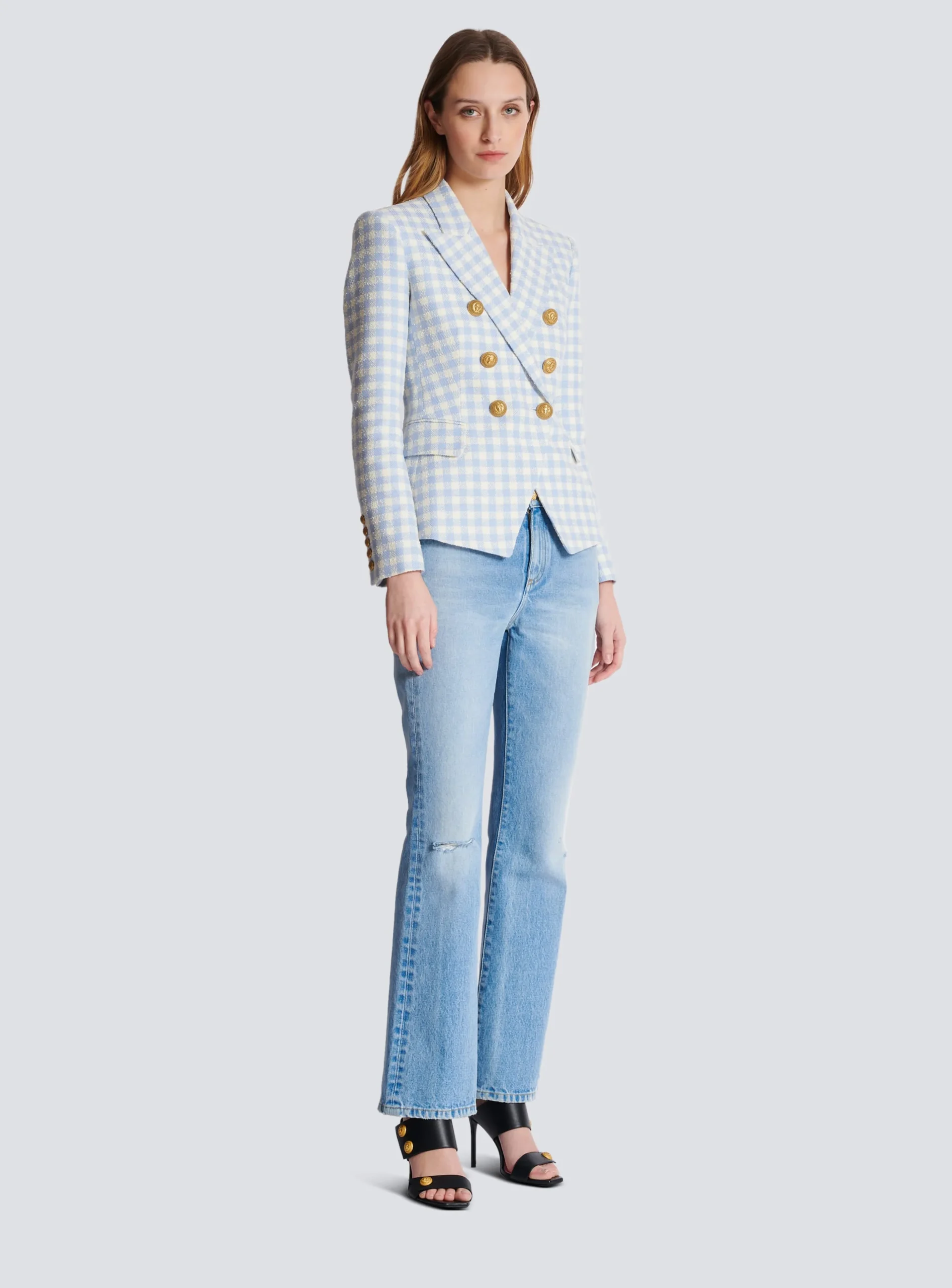 Gingham Tweed 6-button Jacket-Balmain Online