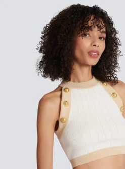 Gold-trimmed Knit Crop Top-Balmain Online