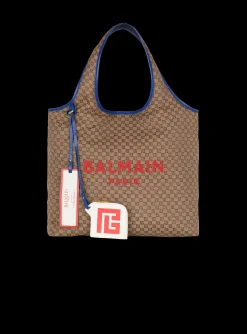 Grocery Bag In Monogram Canvas And Smooth Leather-Balmain New