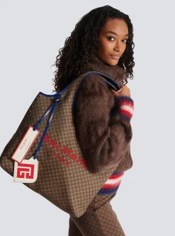 Grocery Bag In Monogram Canvas And Smooth Leather-Balmain New