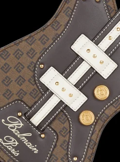 Guitar Bag Clutch With Leather And Monogram Detailing-Balmain Cheap