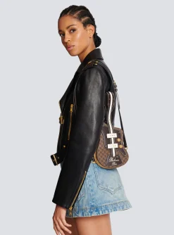 Guitar Bag Clutch With Leather And Monogram Detailing-Balmain Cheap