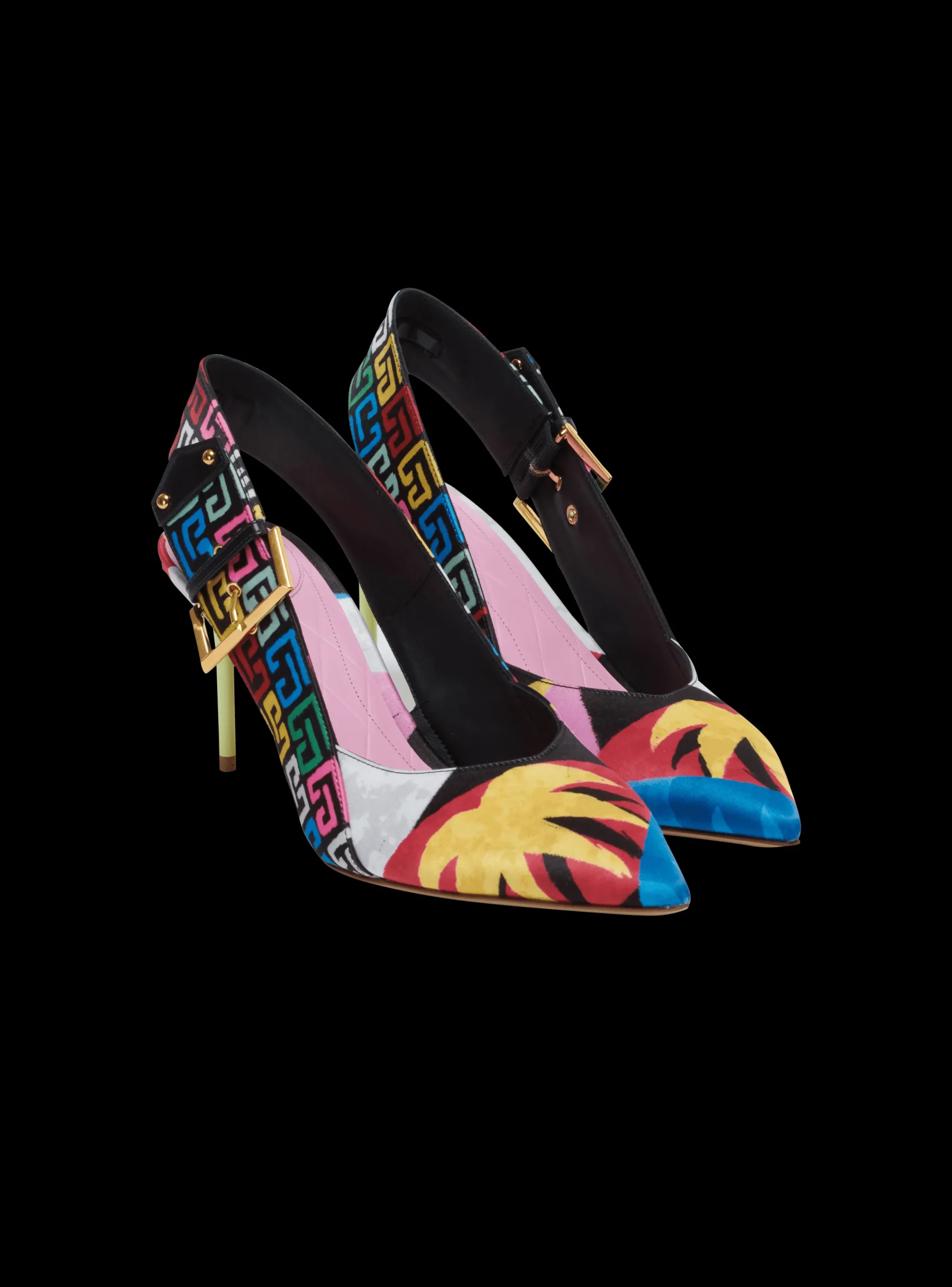 Heeled Ruby Slingbacks In Printed Satin-Balmain Cheap