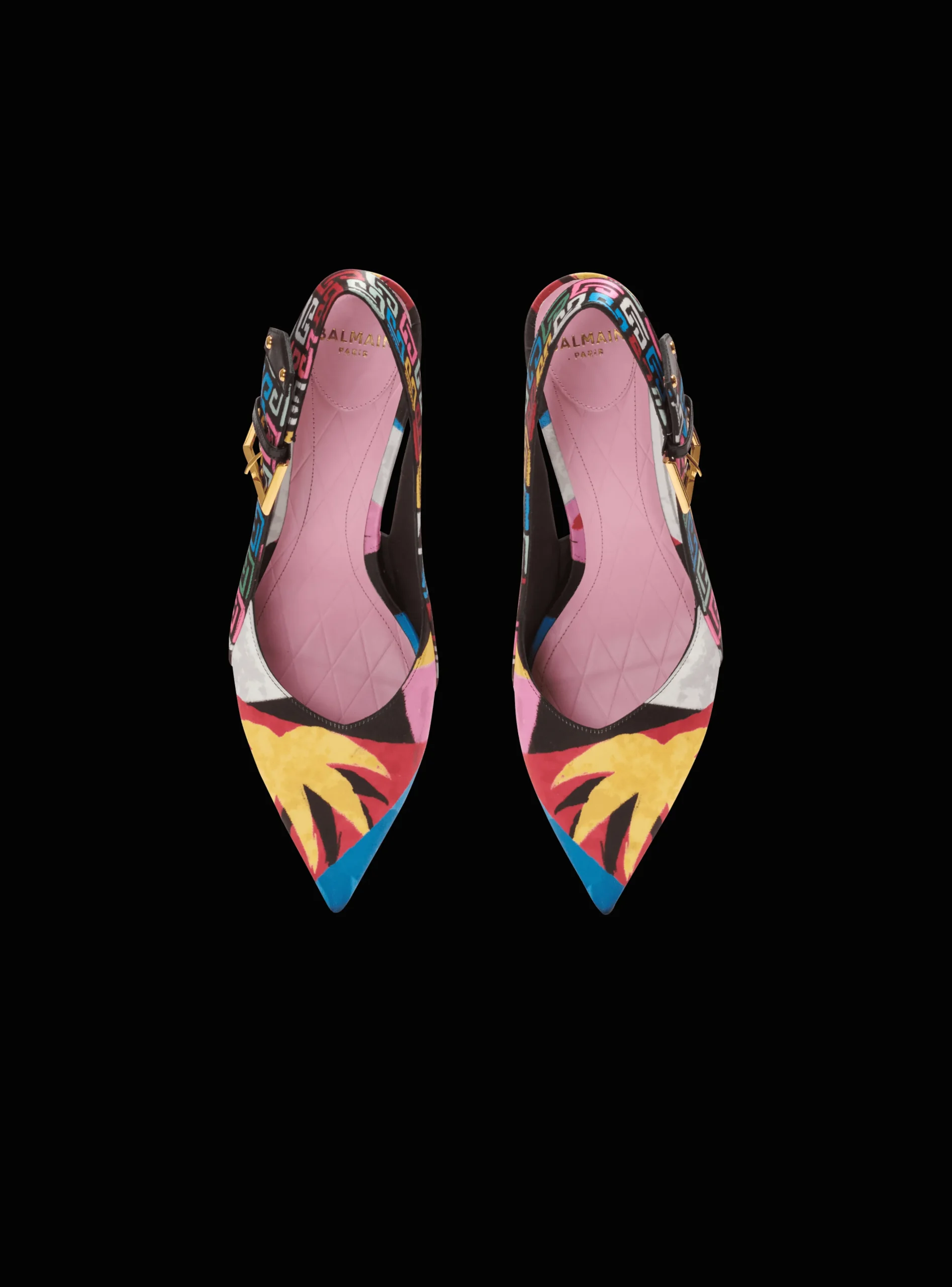 Heeled Ruby Slingbacks In Printed Satin-Balmain Cheap