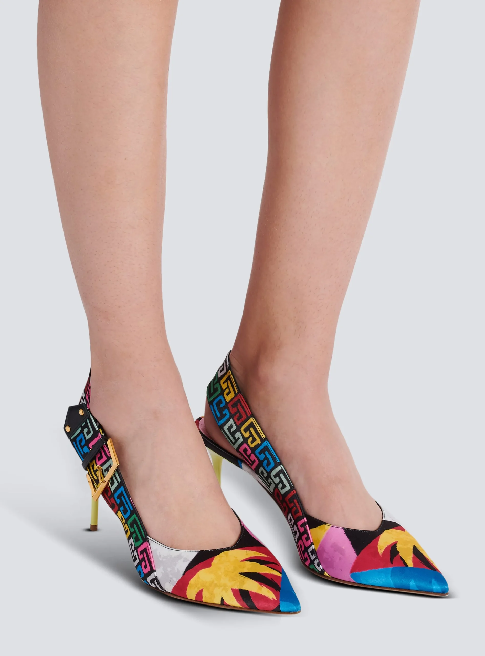 Heeled Ruby Slingbacks In Printed Satin-Balmain Cheap