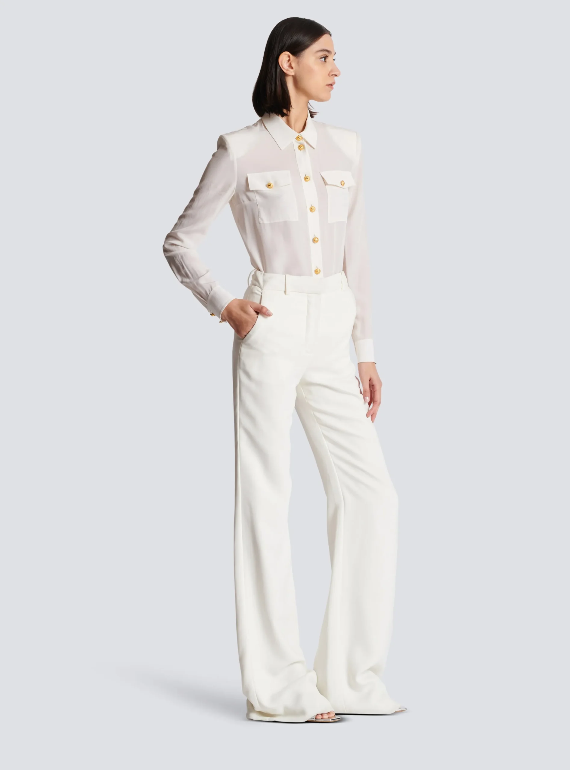 High-waisted Crepe Trousers-Balmain Shop