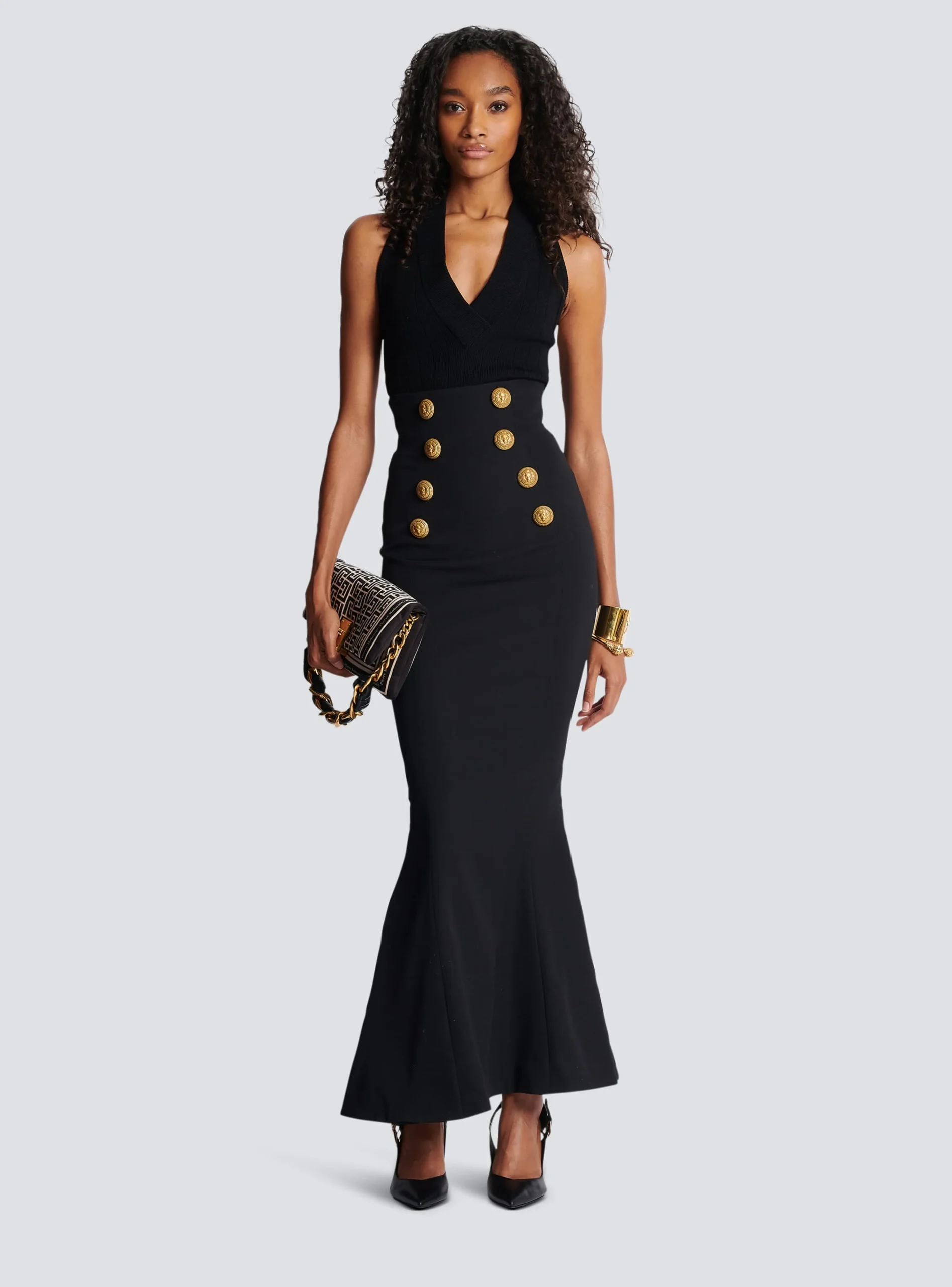 High-waisted Long Skirt With Buttons-Balmain Flash Sale