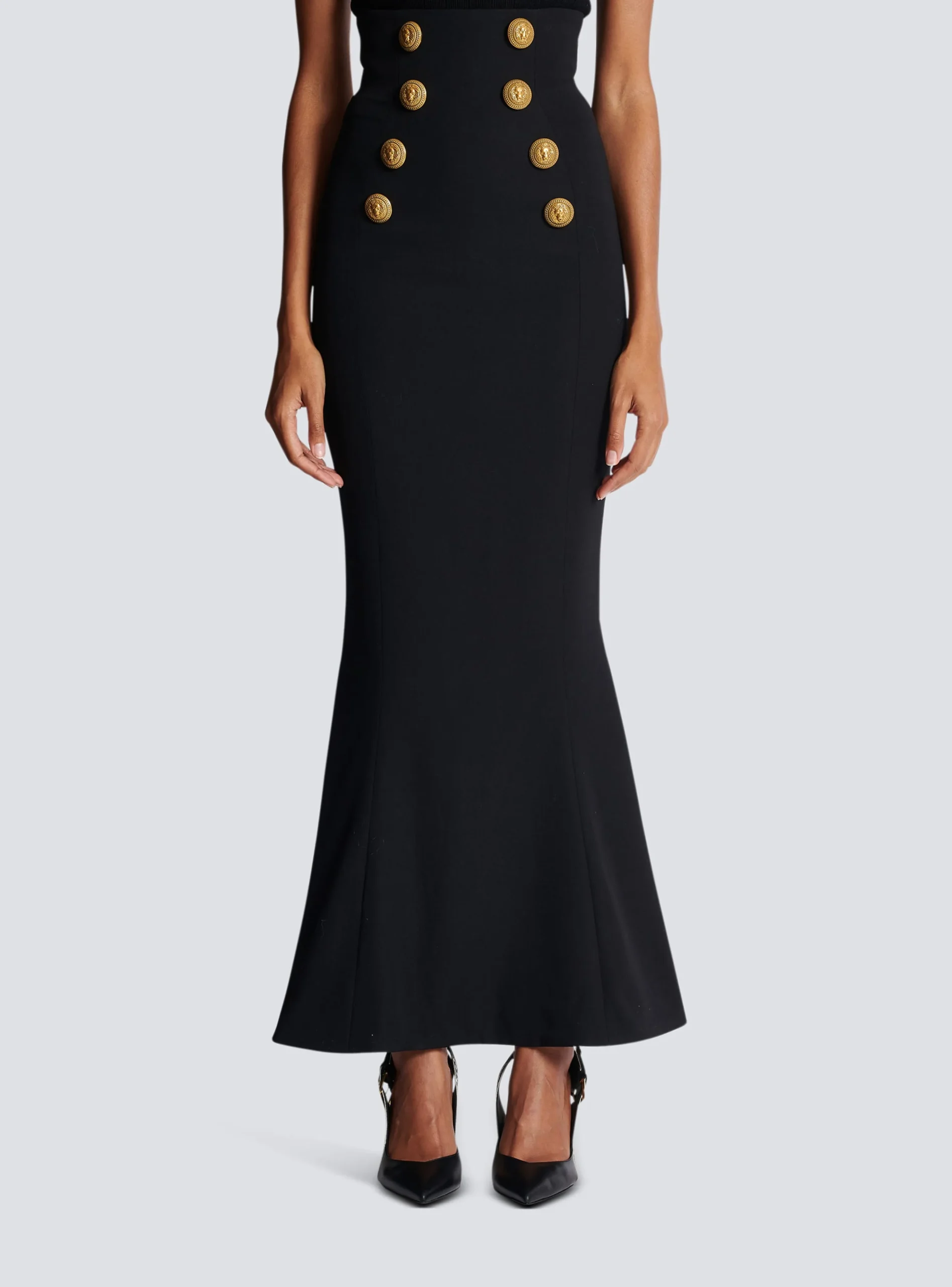 High-waisted Long Skirt With Buttons-Balmain Flash Sale