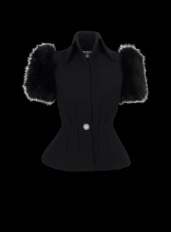 Jacket With Short Faux Fur Sleeves-Balmain Discount