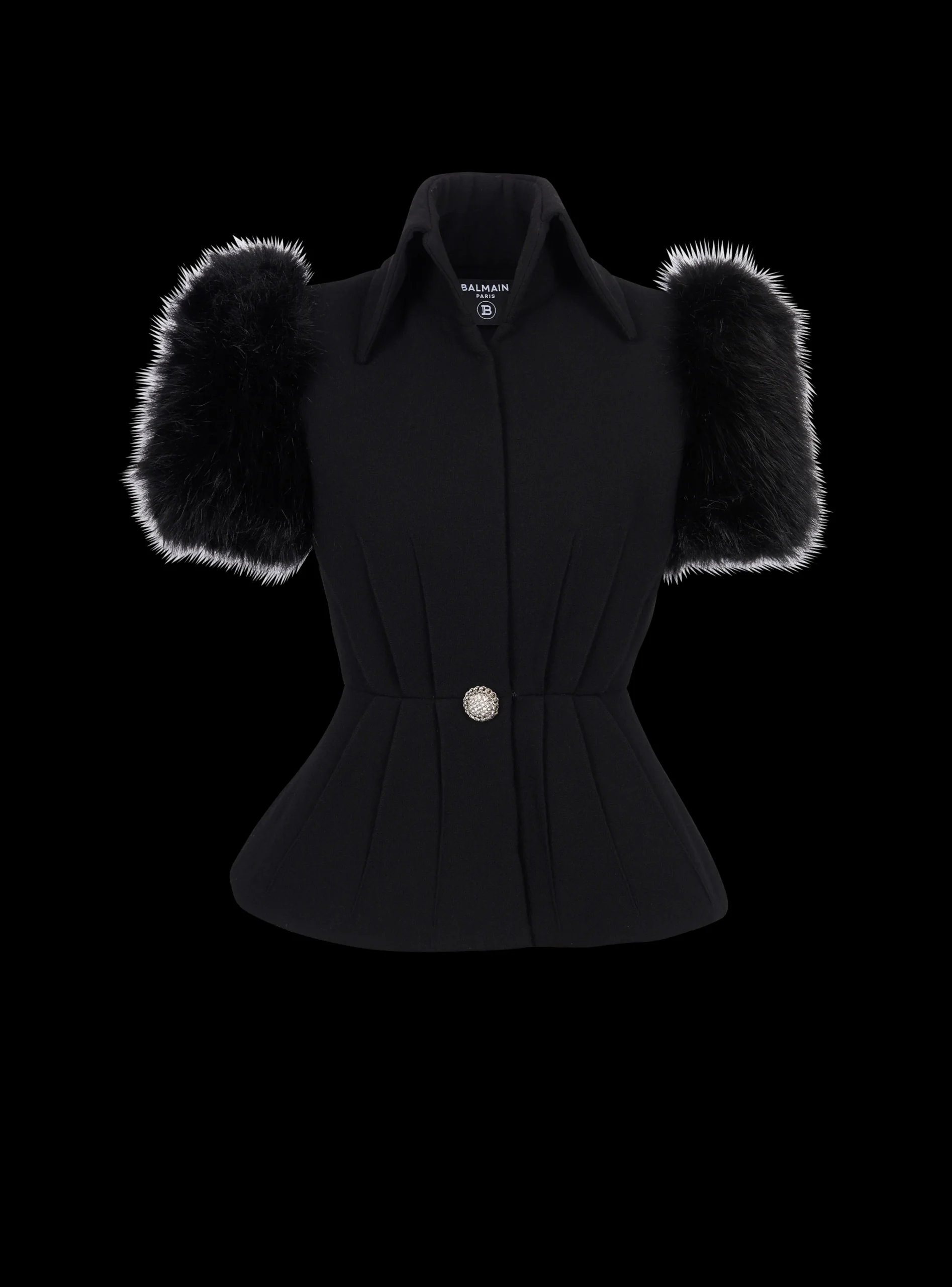Jacket With Short Faux Fur Sleeves-Balmain Discount
