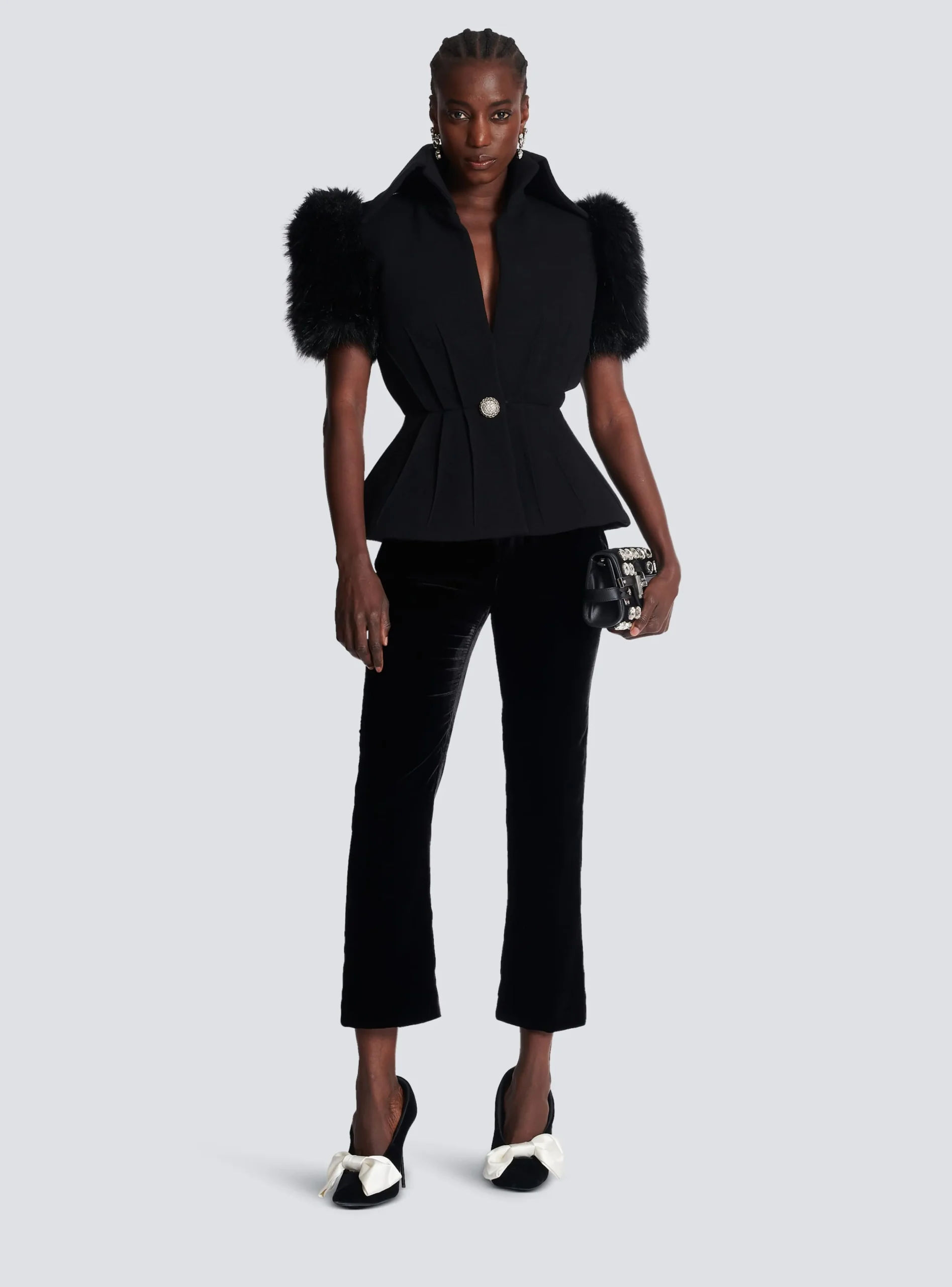 Jacket With Short Faux Fur Sleeves-Balmain Discount