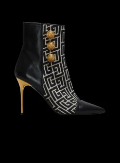 Jacquard Monogram And Leather Roni Ankle Boots-Balmain Fashion