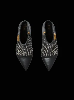 Jacquard Monogram And Leather Roni Ankle Boots-Balmain Fashion