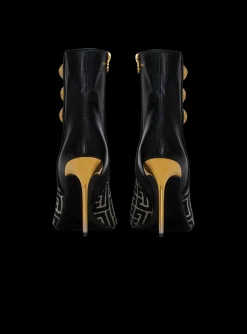 Jacquard Monogram And Leather Roni Ankle Boots-Balmain Fashion