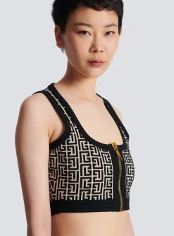 Knit Crop Top With Monogram-Balmain Shop