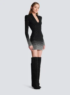 Knit Dress With Pearl And Crystal Embroidery-Balmain Best