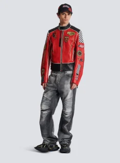 Lambskin Jacket With Racing Patches-Balmain Cheap