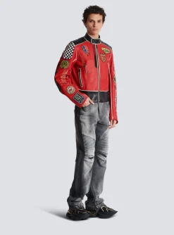 Lambskin Jacket With Racing Patches-Balmain Cheap