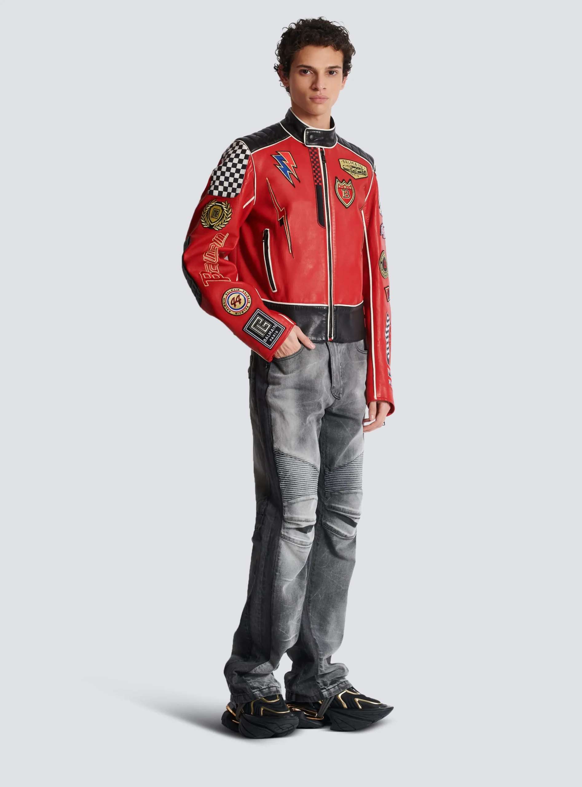 Lambskin Jacket With Racing Patches-Balmain Cheap