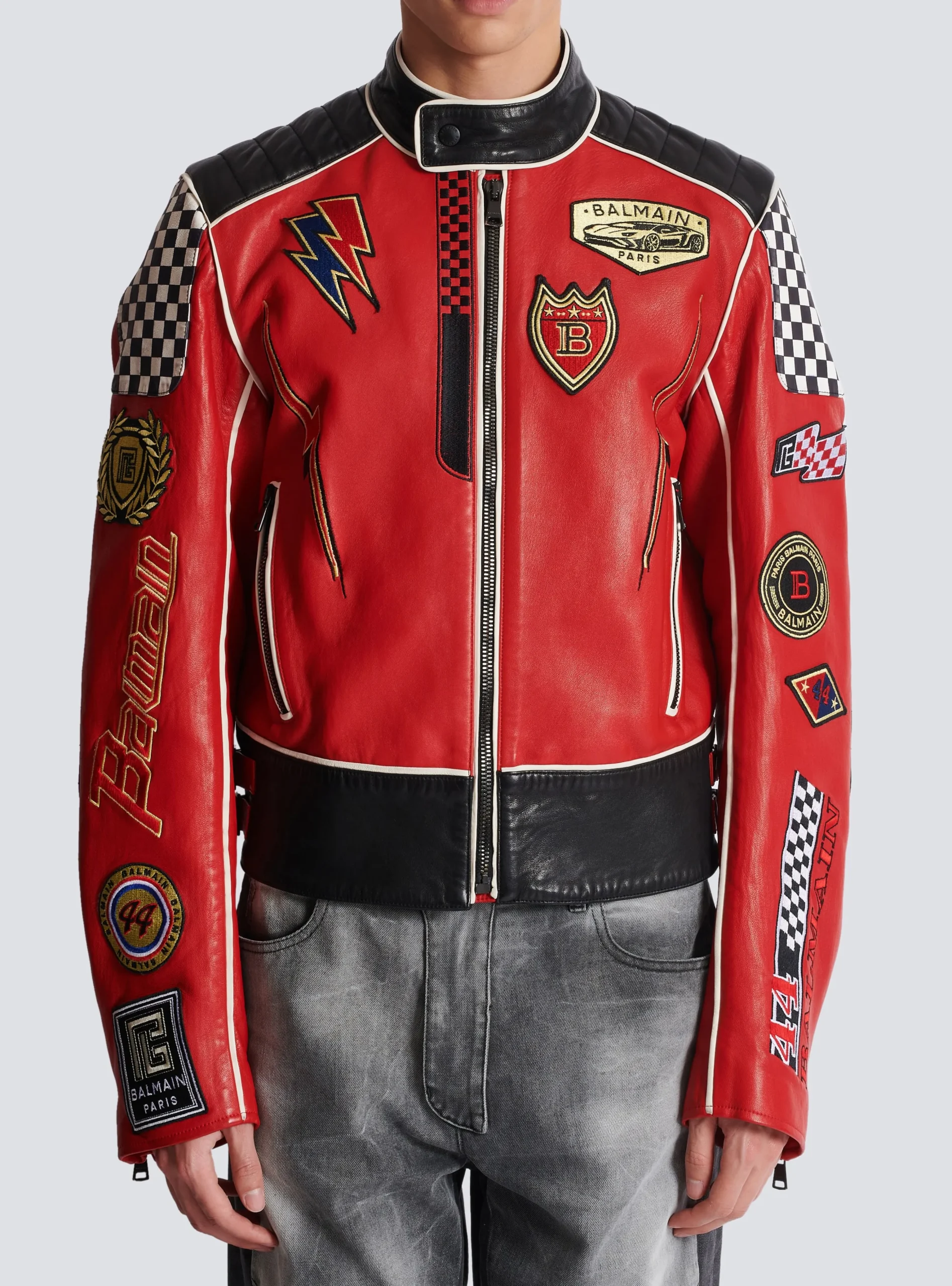 Lambskin Jacket With Racing Patches-Balmain Cheap