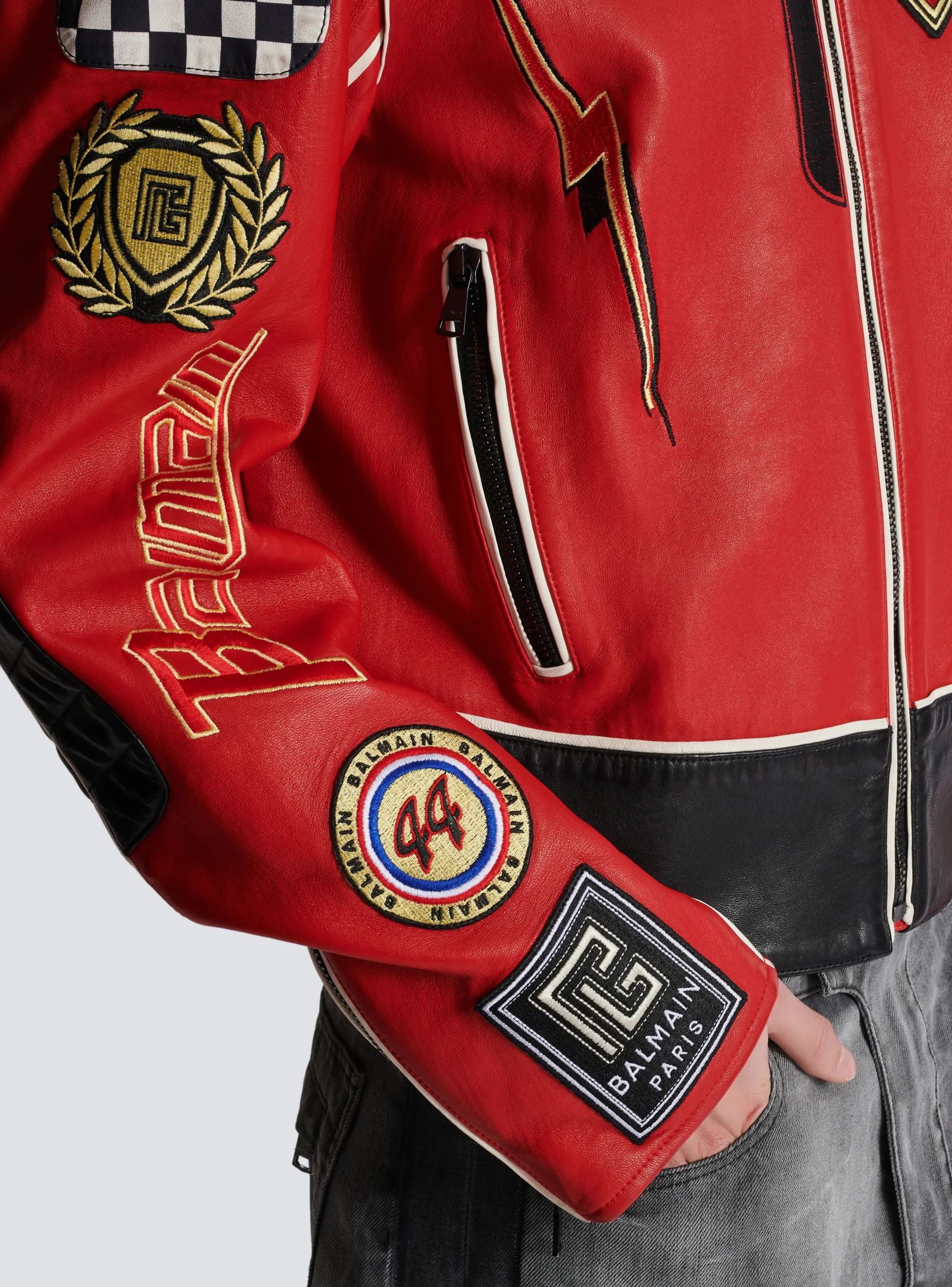 Lambskin Jacket With Racing Patches-Balmain Cheap