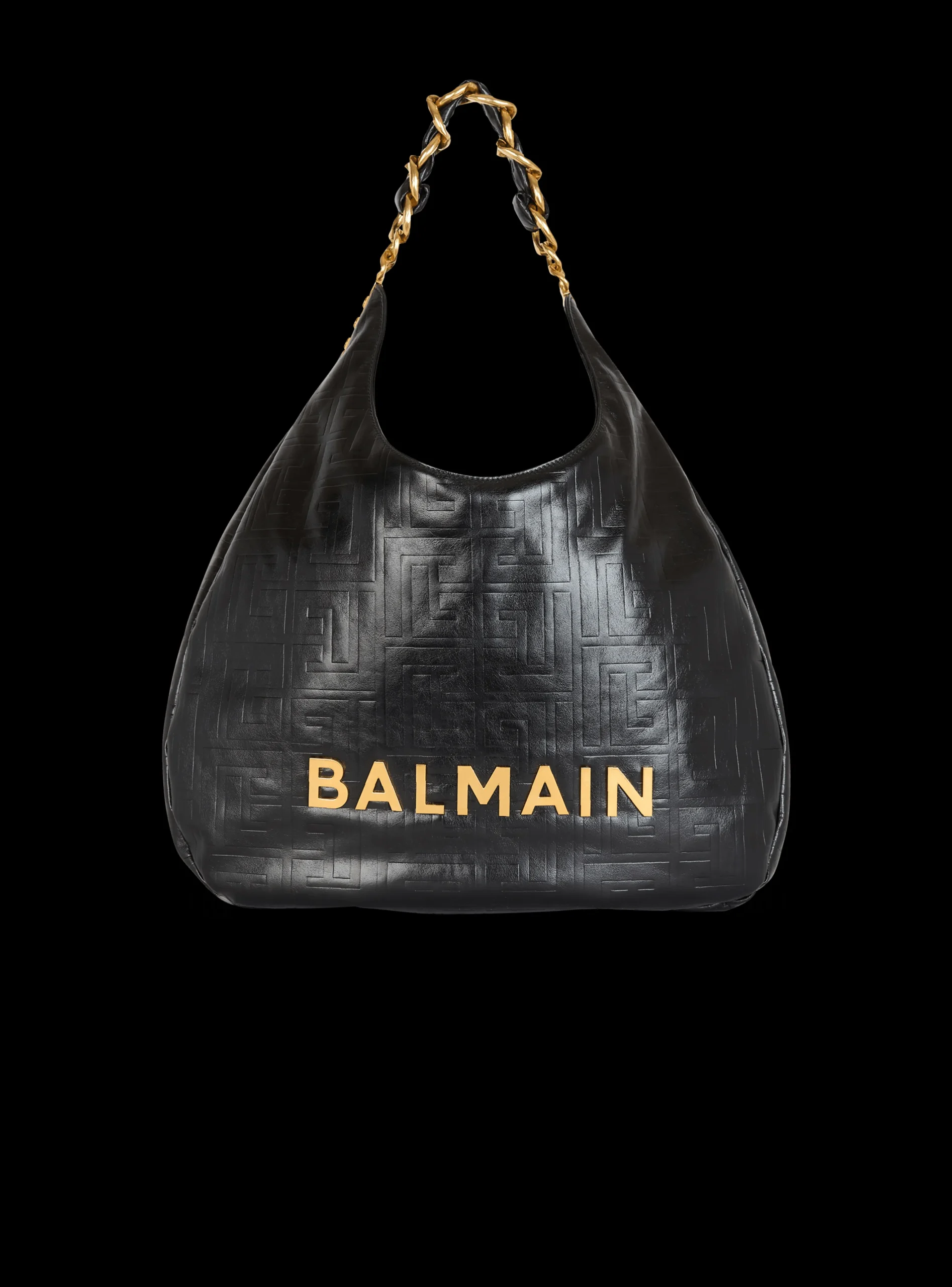 Large 1945 Soft Hobo Bag In Embossed Crinkled Calfskin With A PB Labyrinth Monogram-Balmain Fashion