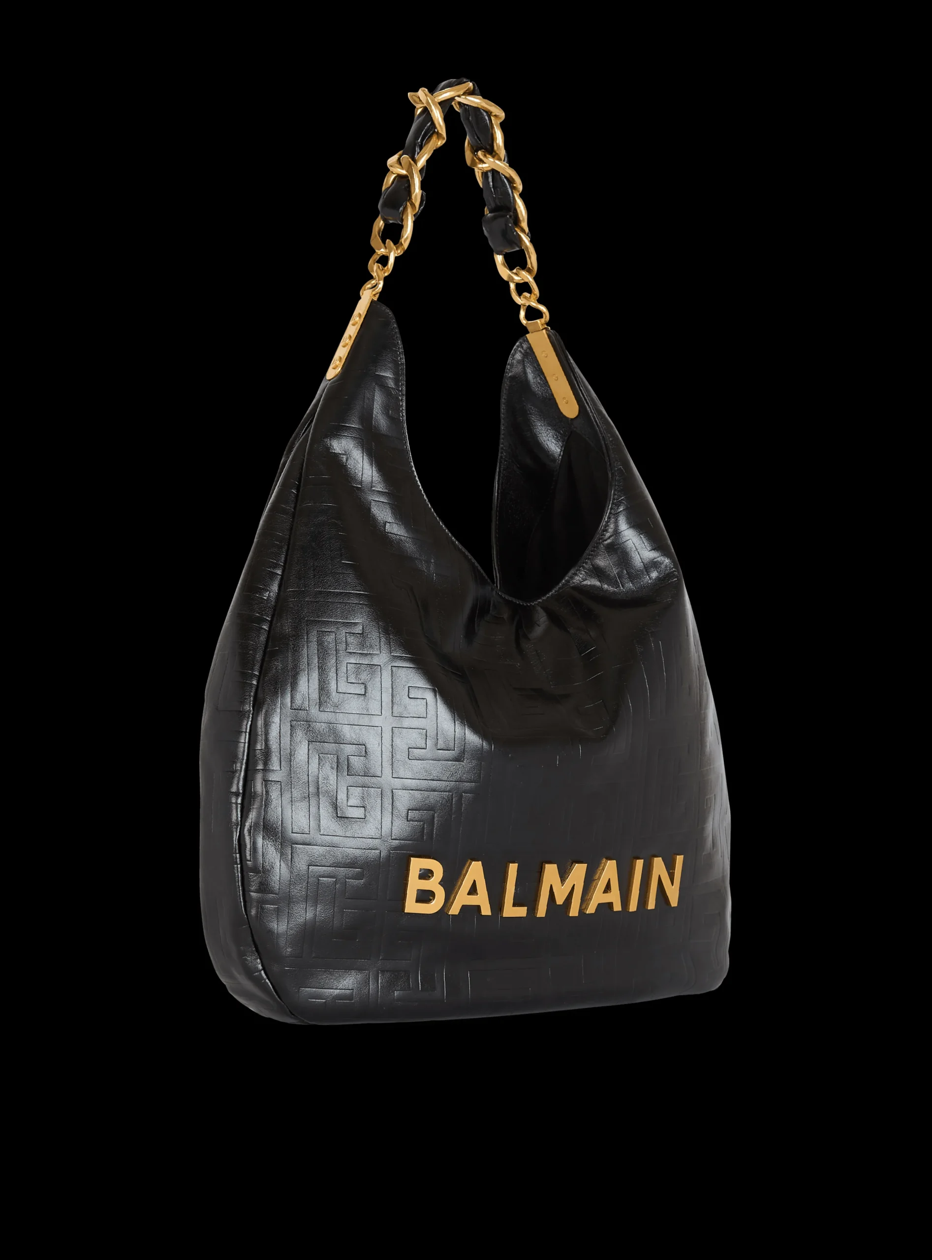 Large 1945 Soft Hobo Bag In Embossed Crinkled Calfskin With A PB Labyrinth Monogram-Balmain Fashion