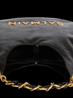 Large 1945 Soft Hobo Bag In Embossed Crinkled Calfskin With A PB Labyrinth Monogram-Balmain Fashion