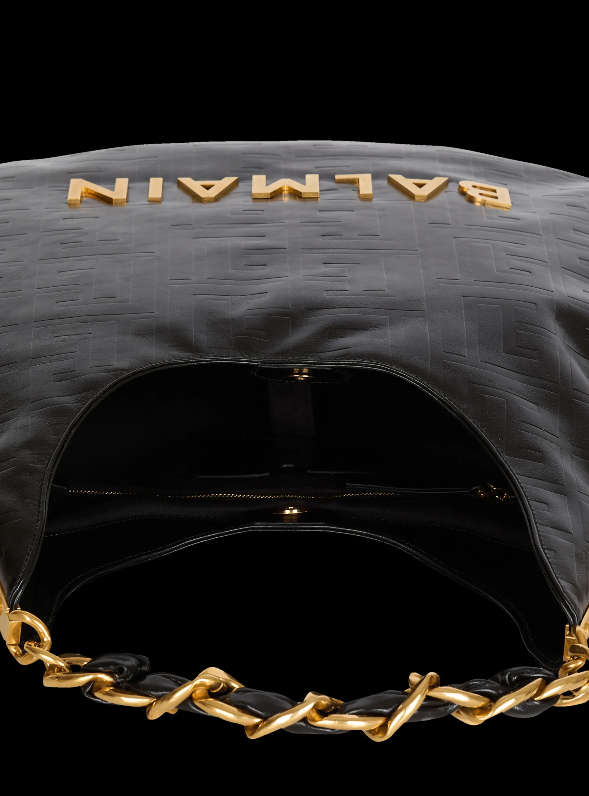 Large 1945 Soft Hobo Bag In Embossed Crinkled Calfskin With A PB Labyrinth Monogram-Balmain Fashion