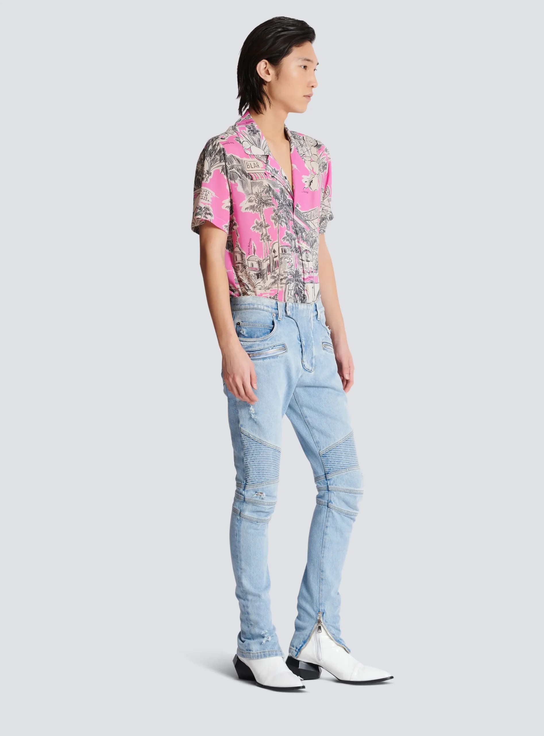 Light Denim Biker Jeans-Balmain Store