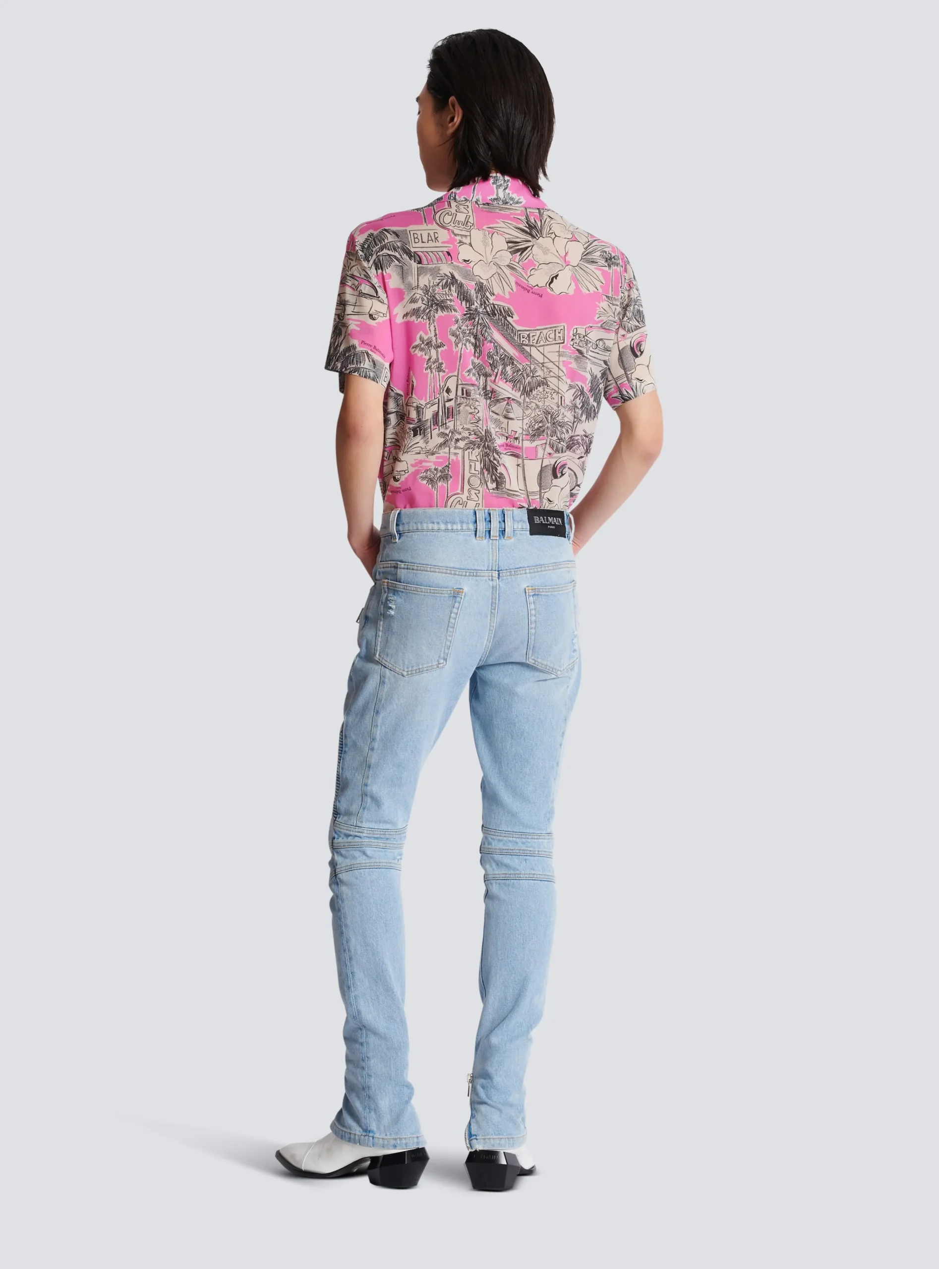 Light Denim Biker Jeans-Balmain Store
