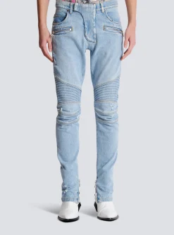 Light Denim Biker Jeans-Balmain Store