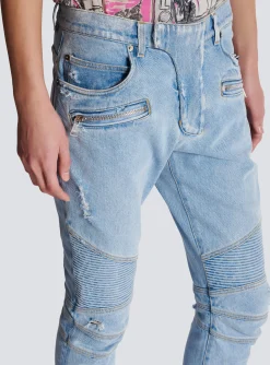 Light Denim Biker Jeans-Balmain Store