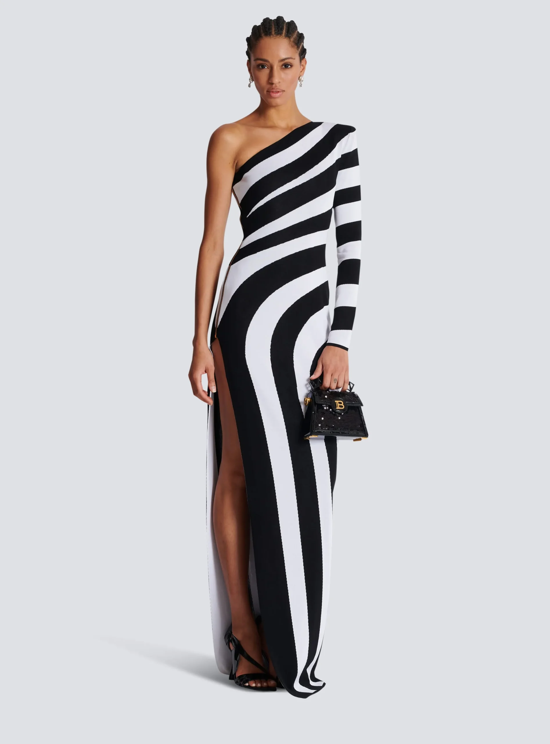 Long Asymmetrical Striped Knit Dress-Balmain Fashion