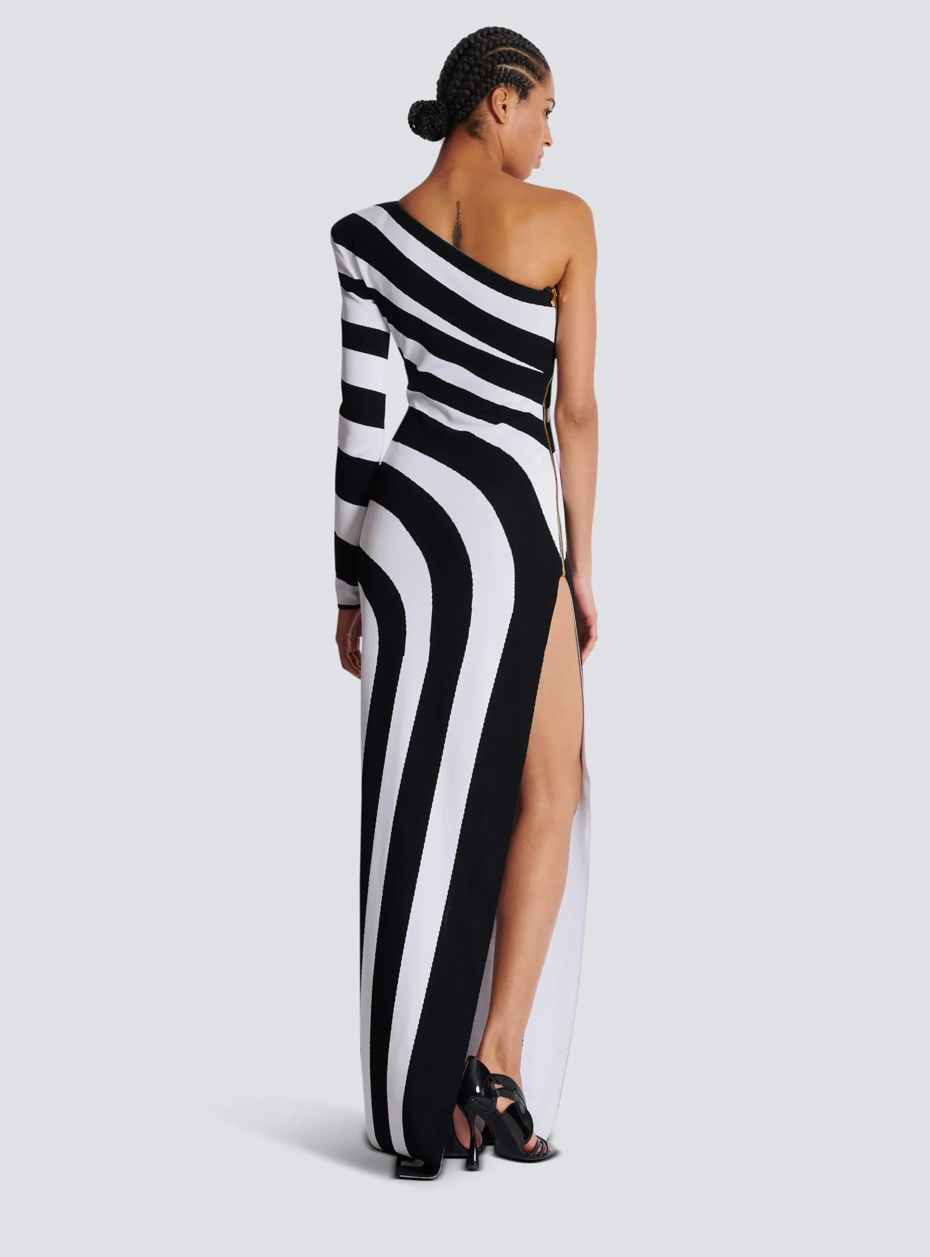 Long Asymmetrical Striped Knit Dress-Balmain Fashion