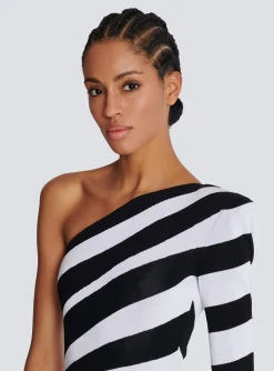 Long Asymmetrical Striped Knit Dress-Balmain Fashion