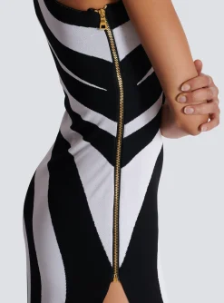 Long Asymmetrical Striped Knit Dress-Balmain Fashion